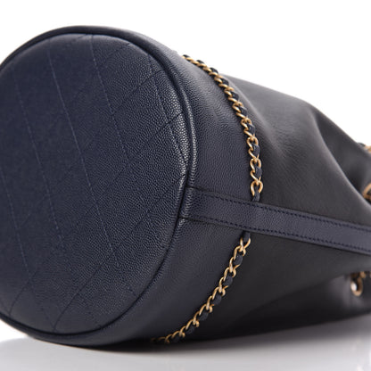 Chanel Lambskin Caviar Lovely Chains Drawstring Bag Black Dark Blue 7 of 12