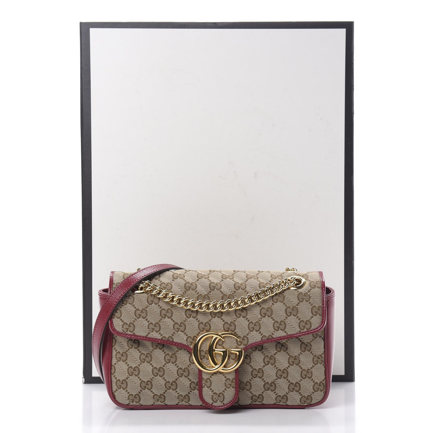 Monogram Azalea Calfskin Matelasse Diagonal Small GG Marmont Shoulder Bag Beige Ebony New Cherry Red