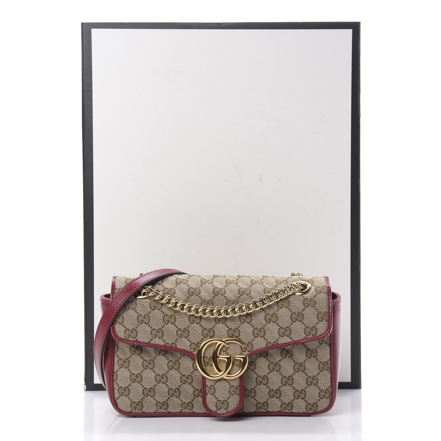 Gucci Monogram Azalea Calfskin Matelasse Diagonal Small GG Marmont Shoulder Bag Beige Ebony New Cherry Red 11 of 11