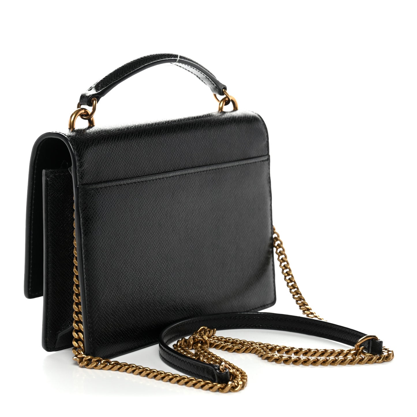 Coated Bark Calfskin Sunset Chain Wallet Black