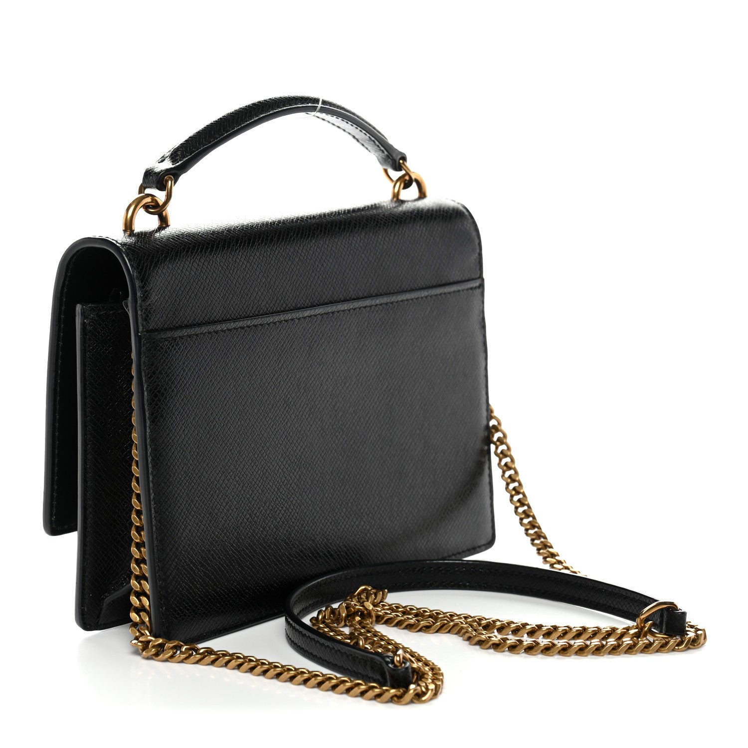 Saint Laurent Coated Bark Calfskin Sunset Chain Wallet Black 3 of 13