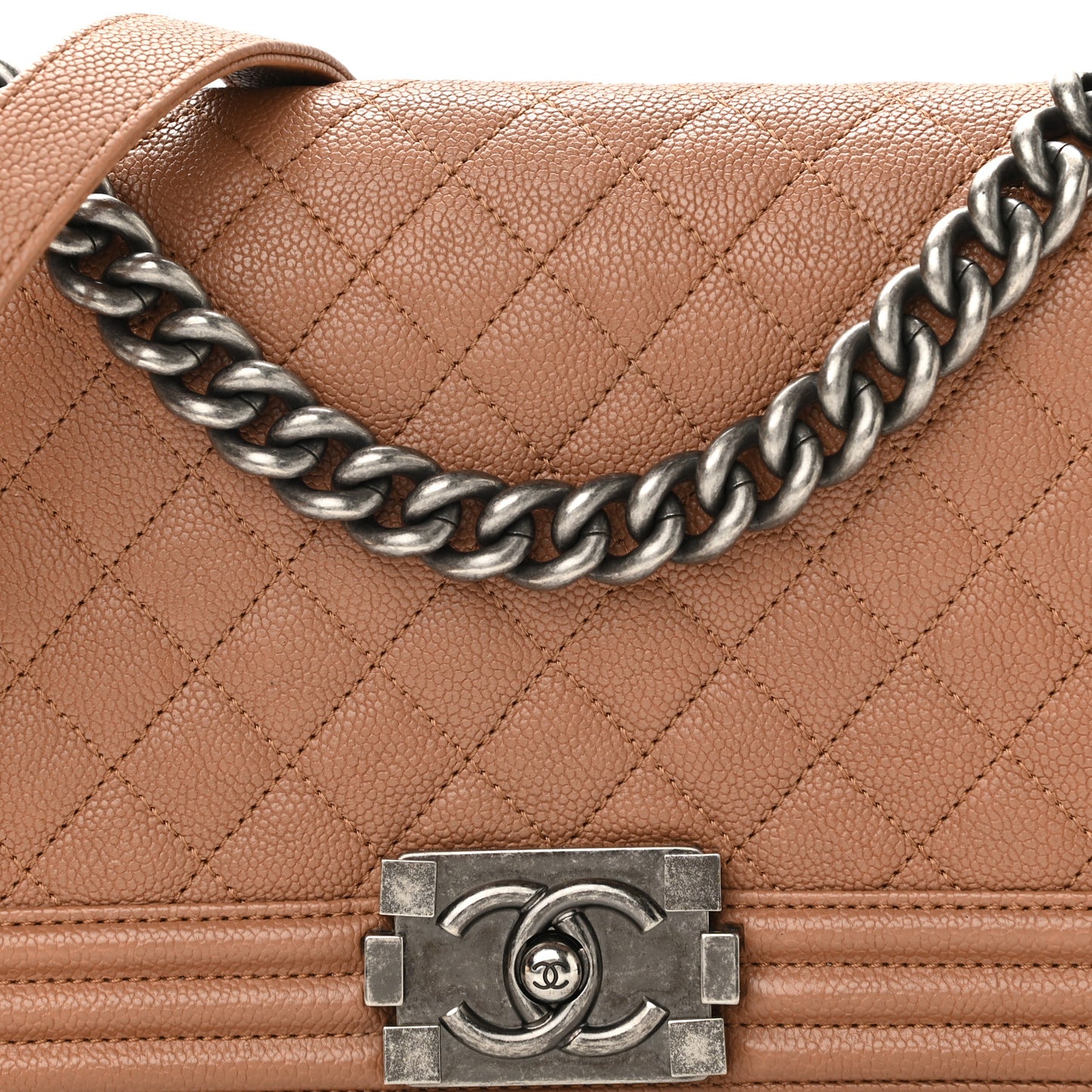 Caviar Quilted Medium Boy Flap Camel