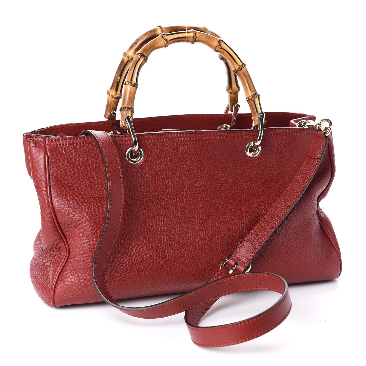 Pebbled Calfskin Medium Bamboo Shopper Tote Red