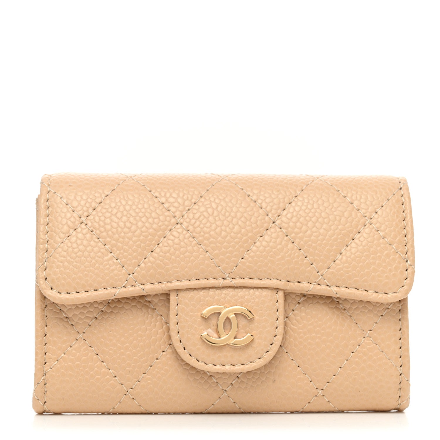 Chanel Caviar Quilted Flap Card Holder Wallet Beige 1 of 9