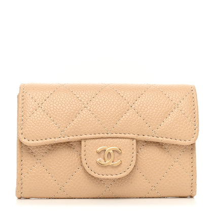 Chanel Caviar Quilted Flap Card Holder Wallet Beige 1 of 9