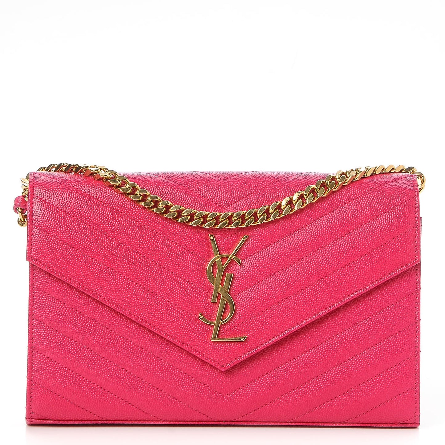 Grain De Poudre Matelasse Chevron Monogram Chain Wallet Lipstick Fuchsia