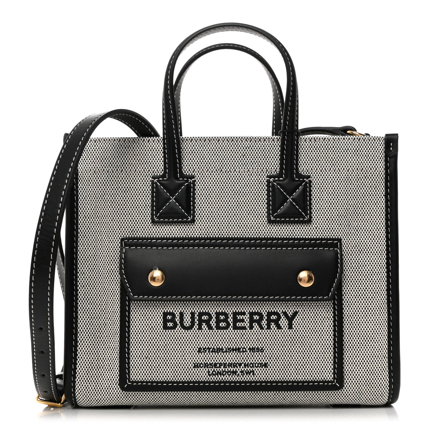 Canvas Smooth Calfskin Mini Two Tone Freya Tote Black