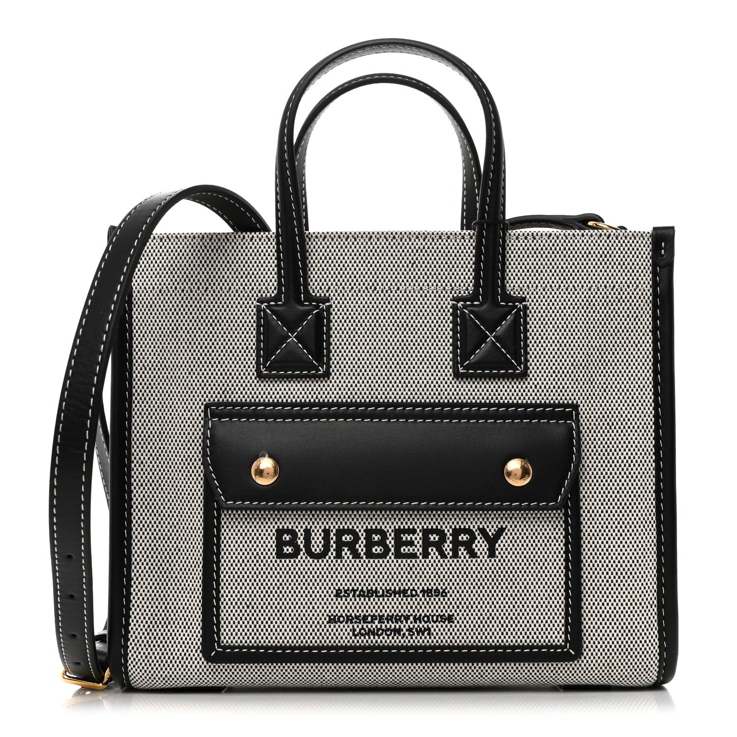 Burberry Canvas Smooth Calfskin Mini Two Tone Freya Tote Black 1 of 11