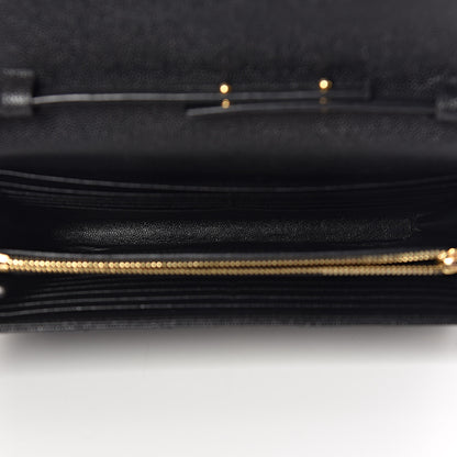 Saint Laurent Grain De Poudre Matelasse Chevron Monogram Chain Wallet Black 5 of 10