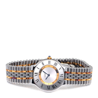 Cartier Stainless Steel 18K Yellow Gold 31mm Must De 21 Bullet Link Quartz Watch 2 of 4