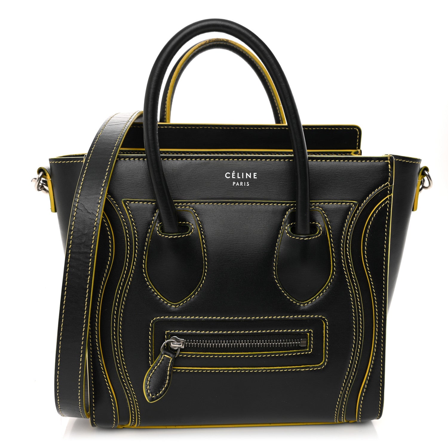 Celine Satin Calfskin Nano Debossed Luggage Black Yellow 1 of 11