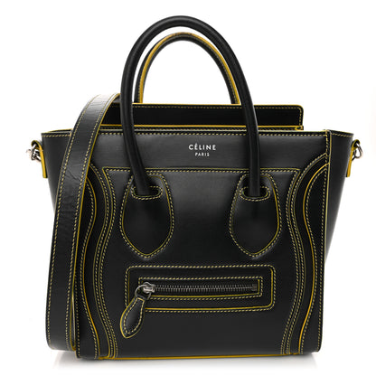 Celine Satin Calfskin Nano Debossed Luggage Black Yellow 1 of 11