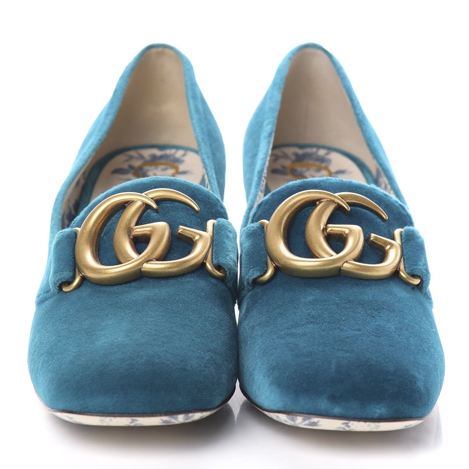 Gucci Softy Velvet GG Victoire 55mm Loafer Pumps 37 Pavone 2 of 11