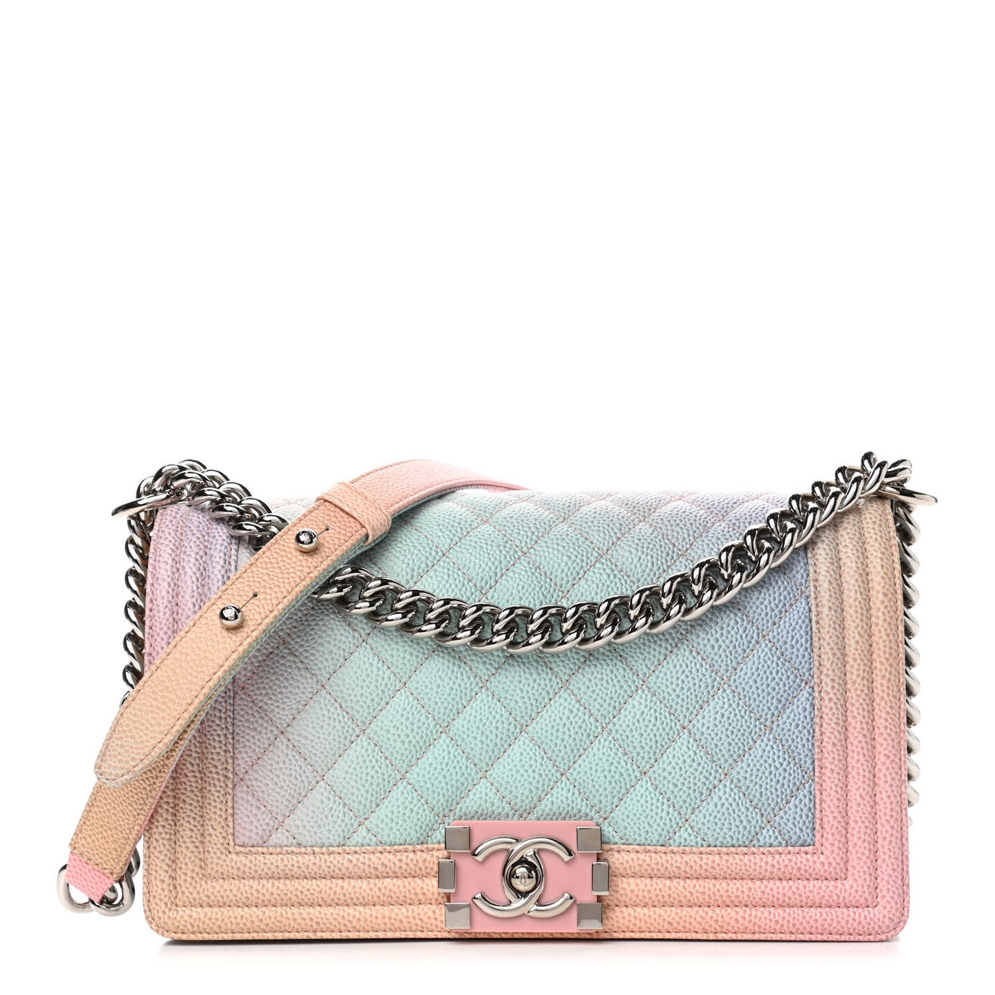 Caviar Quilted Medium Cuba Rainbow Boy Flap Pink Multicolor