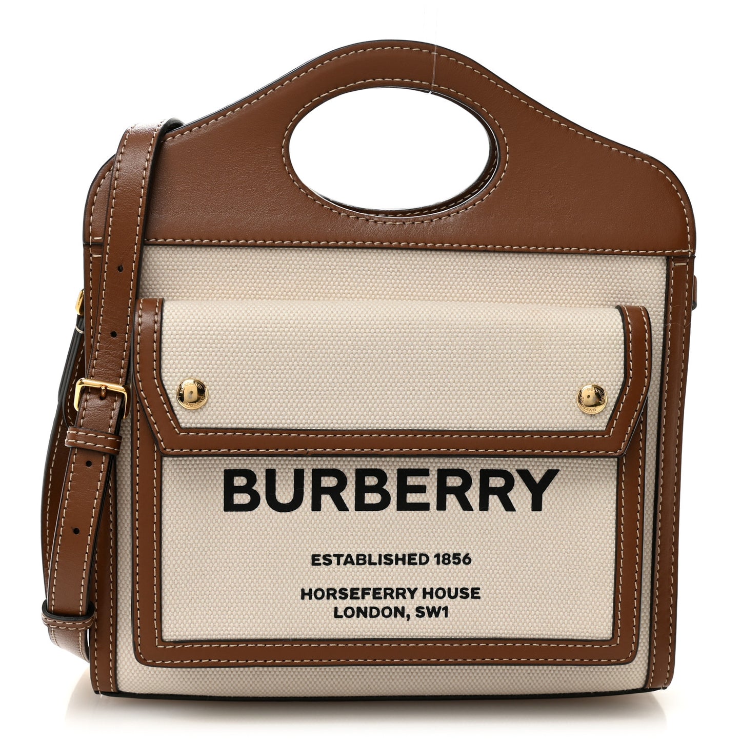 Canvas Smooth Calfskin Two Tone Mini Pocket Bag Natural Malt Brown