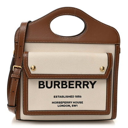 Burberry Canvas Smooth Calfskin Two Tone Mini Pocket Bag Natural Malt Brown 1 of 11