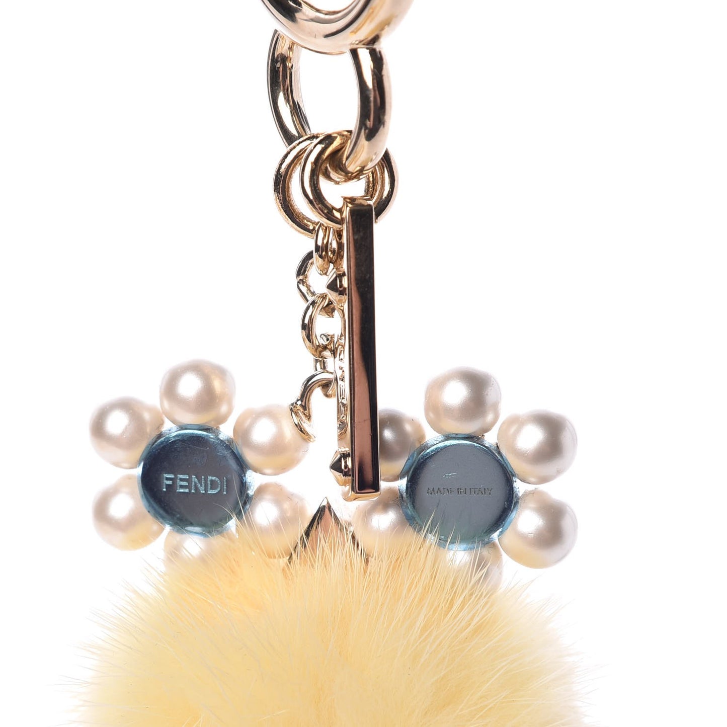 Mink Fur Pearl Chick Pom Pom Bag Charm Yellow