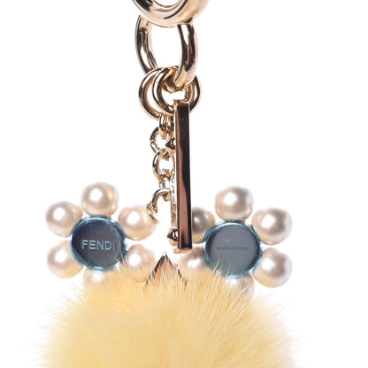 Fendi Mink Fur Pearl Chick Pom Pom Bag Charm Yellow 3 of 4
