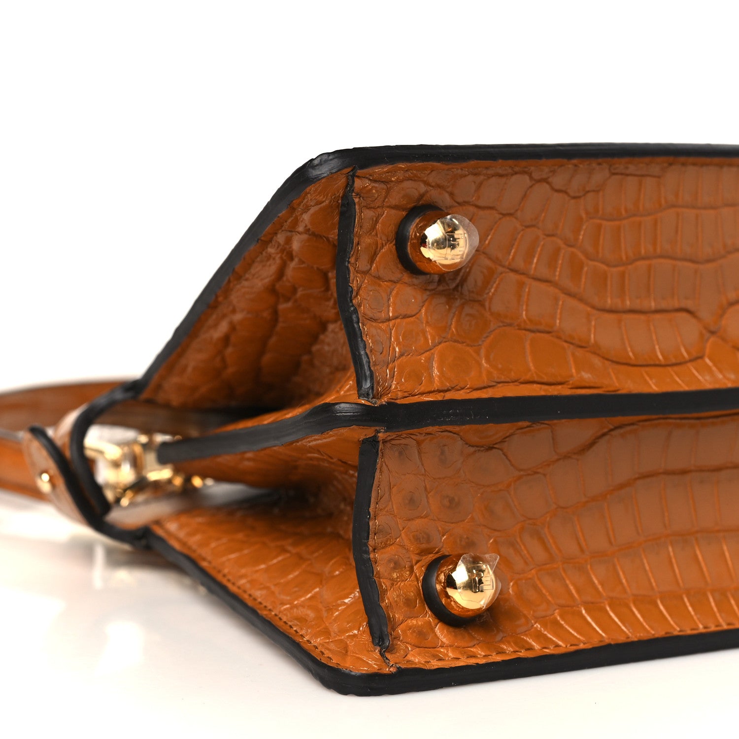 Fendi Shiny Crocodile Nappa Crystal Petite Peekaboo I SEE U Satchel Caramello 8 of 9