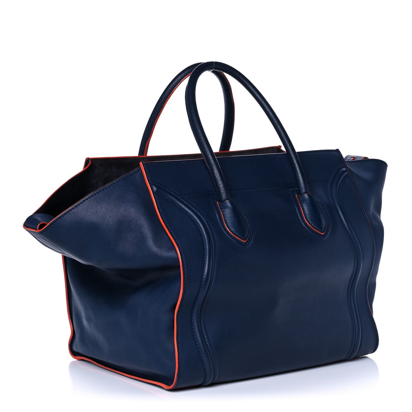 Supple Calfskin Large Phantom Luggage Navy Blue Orange