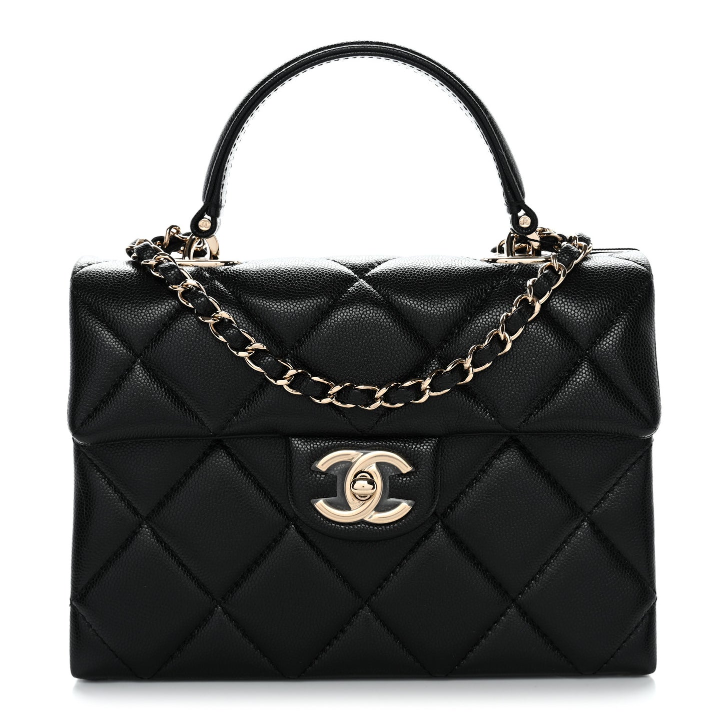 Caviar Quilted Mini Retro Twist Top Handle Flap Black