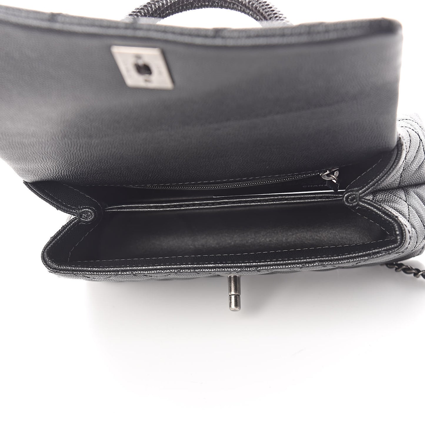Caviar Lizard Quilted Mini Coco Handle Flap Black