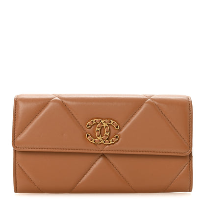 Chanel Lambskin Quilted Chanel 19 Flap Wallet Brown 1 of 10