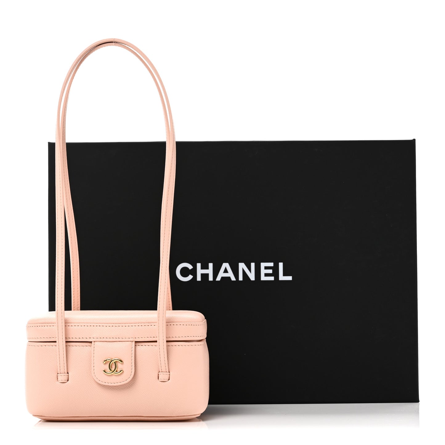 Shiny Caviar Preppy Coco Long Vanity With Strap Light Pink
