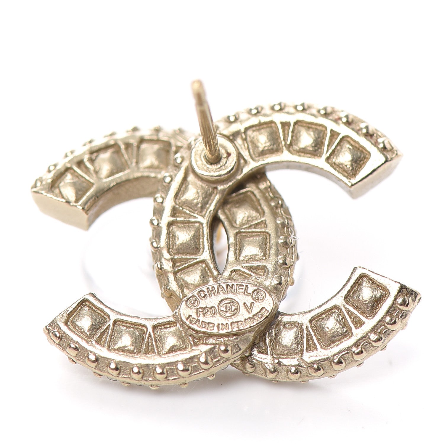 Chanel Crystal Timeless CC Earrings Light Gold 4 of 4