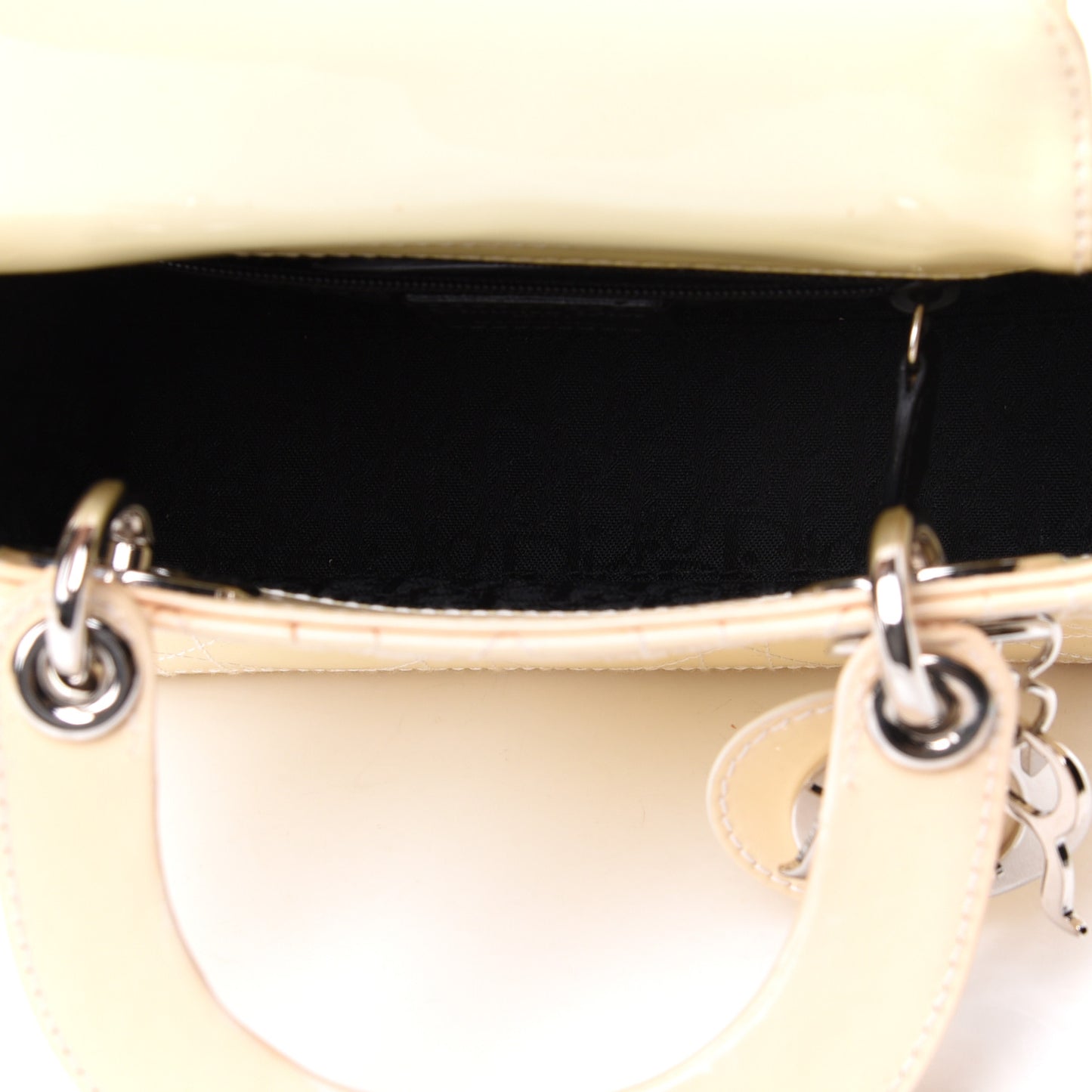 Patent Cannage Mini Lady Dior Ivory