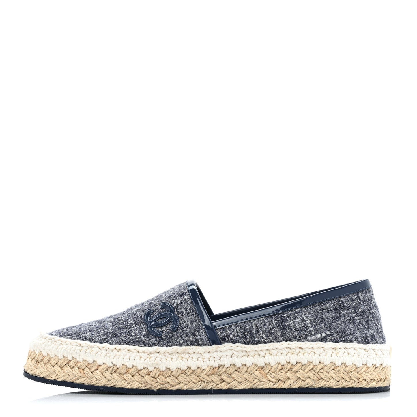 Fabric Patent Calfskin CC Espadrilles 35 Blue