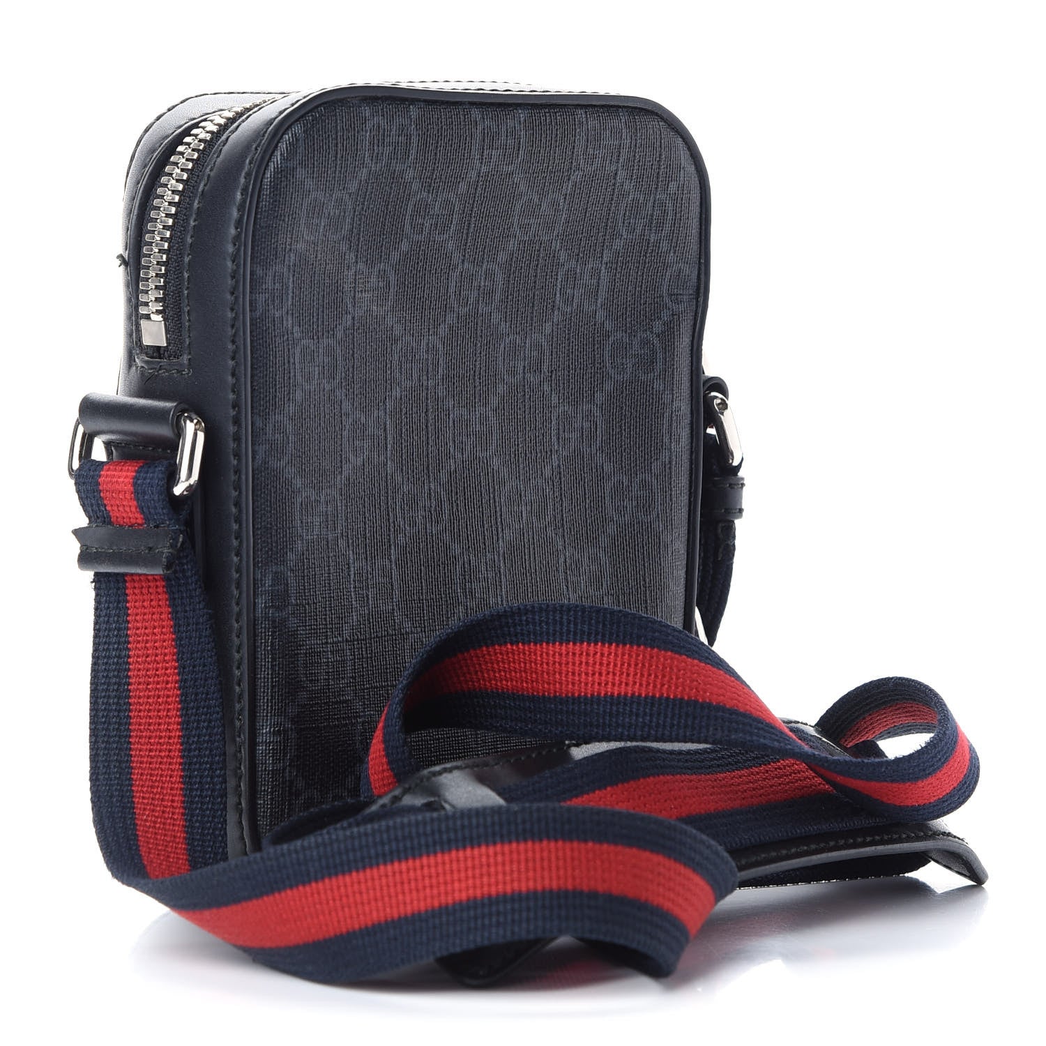 Gucci GG Supreme Monogram Appia Calfskin Web Small Camera Messenger Bag Black Grey 3 of 10