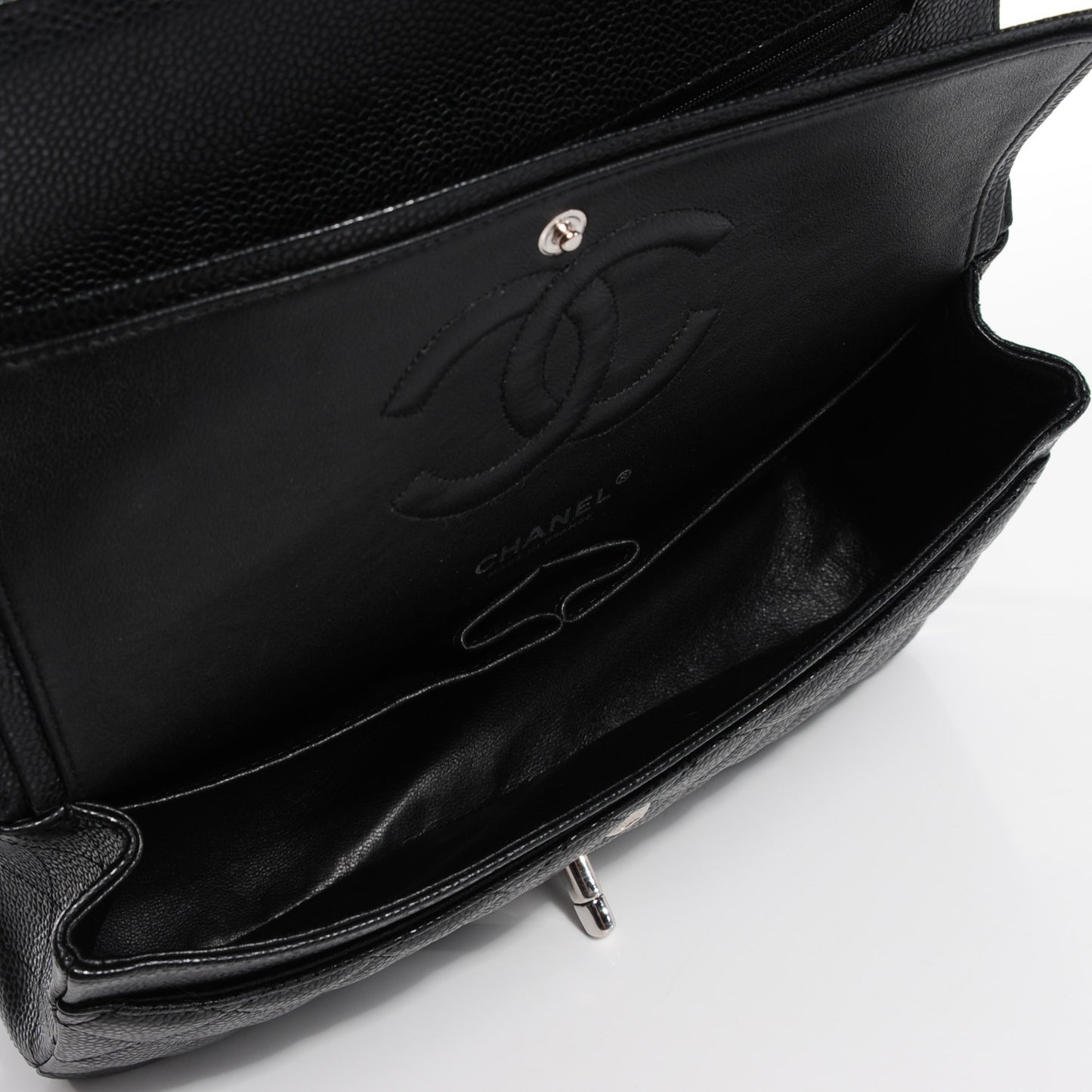 Caviar Quilted Medium Double Flap Black