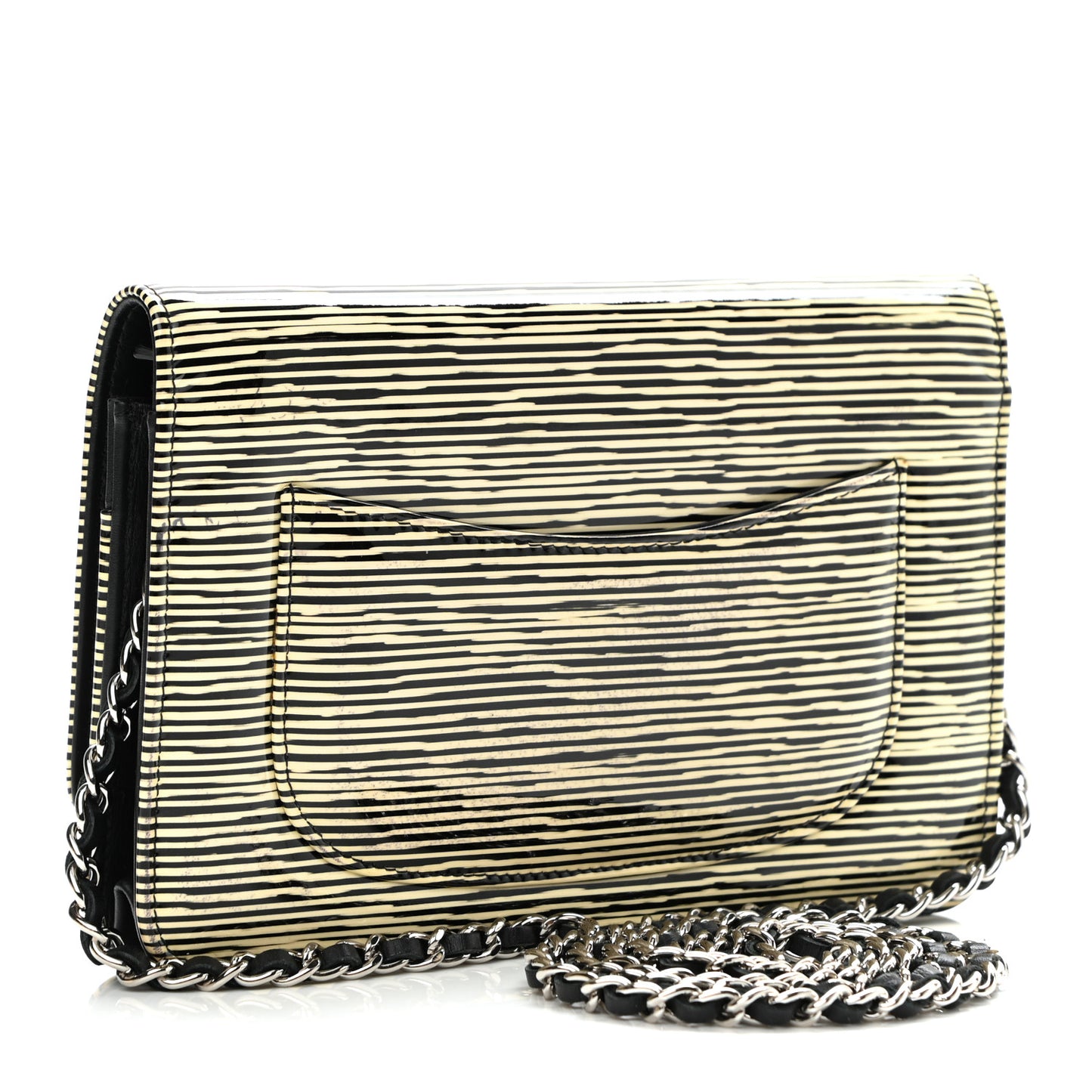 Patent Striped Wallet On Chain WOC Black