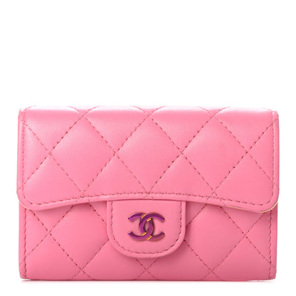Chanel Lambskin Quilted Flap Card Holder Wallet Pink Yellow 1 of 10