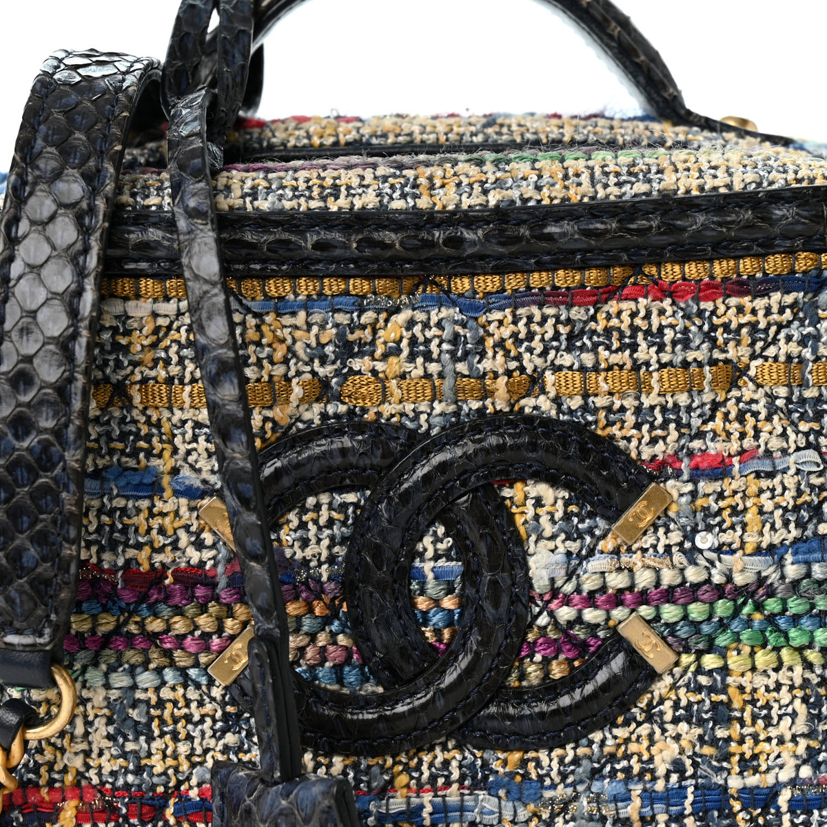 Chanel Tweed Snakeskin Quilted Small CC Filigree Vanity Case Navy Multicolor 7 of 9