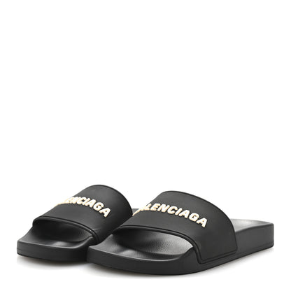 Balenciaga Rubber Logo Pool Slide Sandals 36 Black 4 of 7