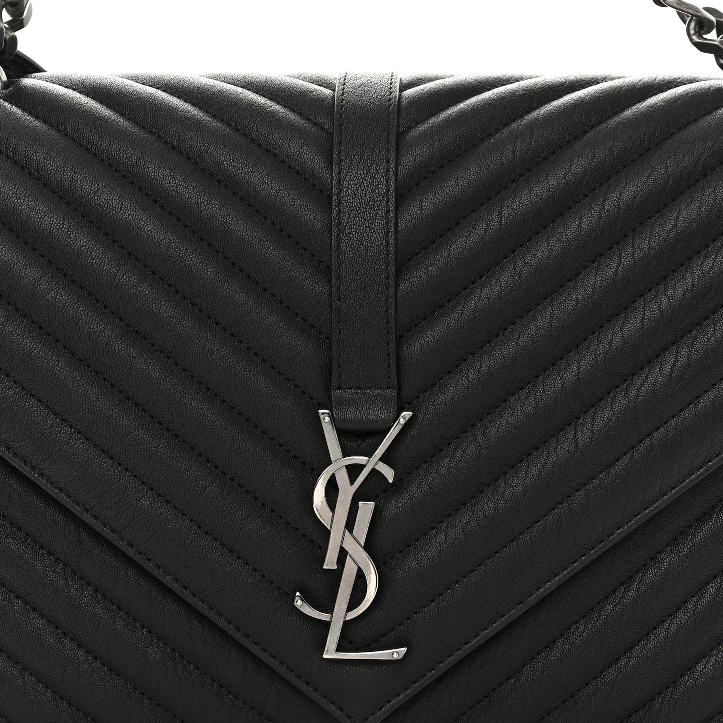 Sheepskin Matelasse Chevron Monogram Large College Satchel Black