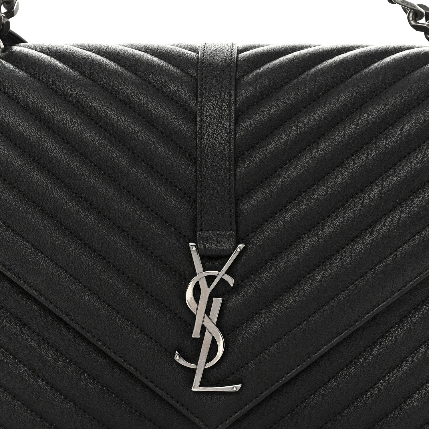 Saint Laurent Sheepskin Matelasse Chevron Monogram Large College Satchel Black 8 of 10
