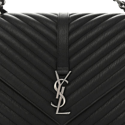 Saint Laurent Sheepskin Matelasse Chevron Monogram Large College Satchel Black 8 of 10