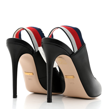 Gucci Malaga Kid Web Sylvie High Heel Slingback Pumps 38.5 Black 4 of 9