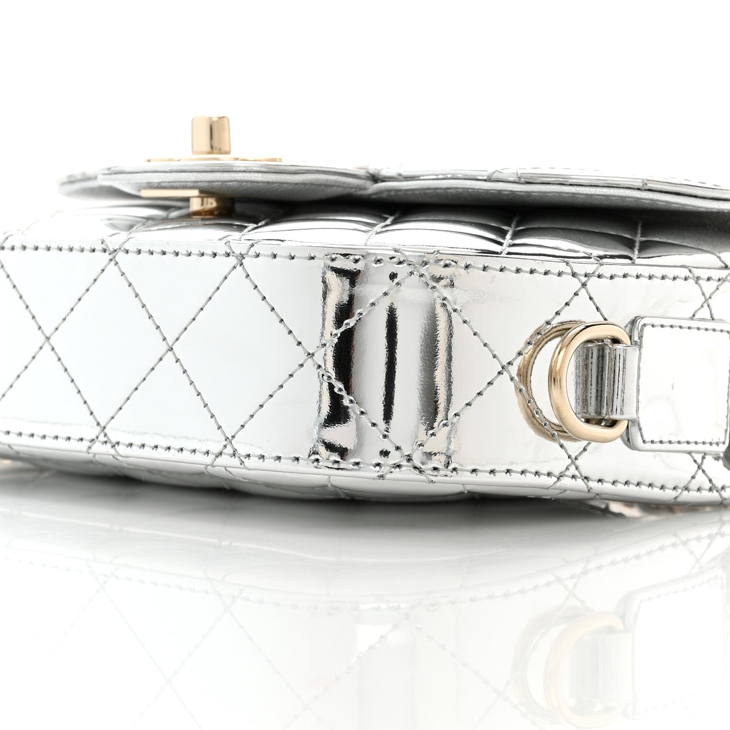 Mirror Calfskin Metallic Calfskin Quilted Hollywood Boulevard Mini Flap With Star Coin Purse Silver
