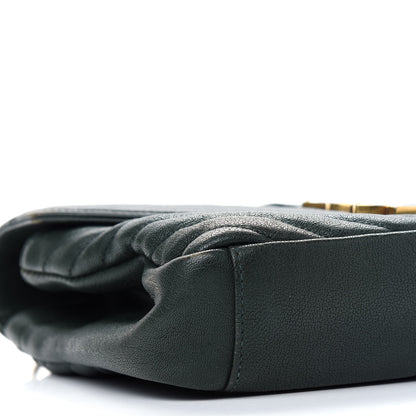 Saint Laurent Sheepskin Matelasse Chevron Monogram Medium College Bag Dark Green 7 of 13