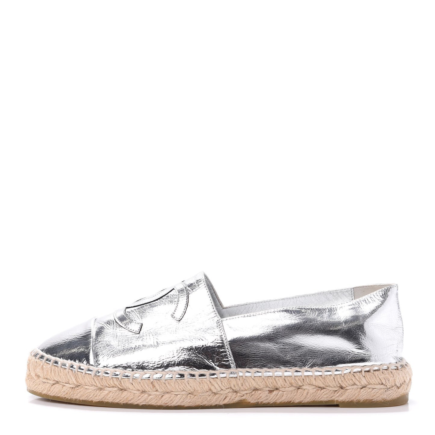 Laminated Goatskin CC Espadrilles 41 Silver
