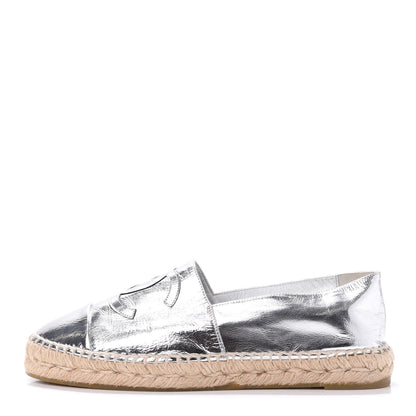 Chanel Laminated Goatskin CC Espadrilles 41 Silver 1 of 9