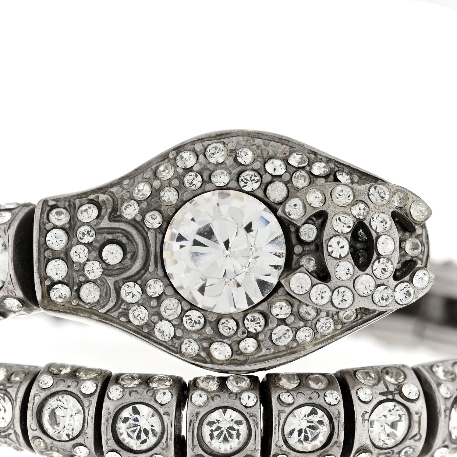 Chanel Crystal Serpent Snake Coil Bracelet Silver 2 of 3