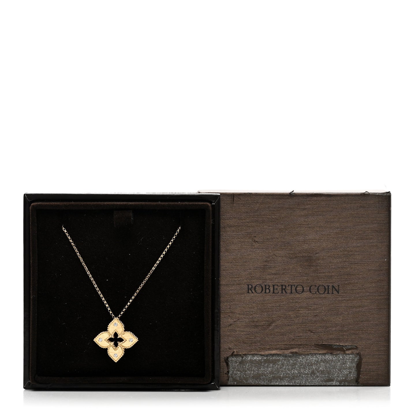 18K Yellow Gold Diamond Medium Venetian Princess Flower Pendant Necklace