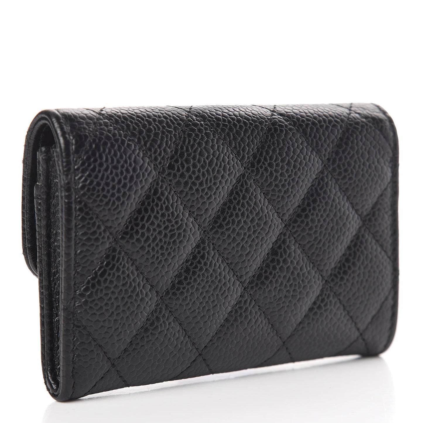 Caviar Quilted Flap Card Holder Black