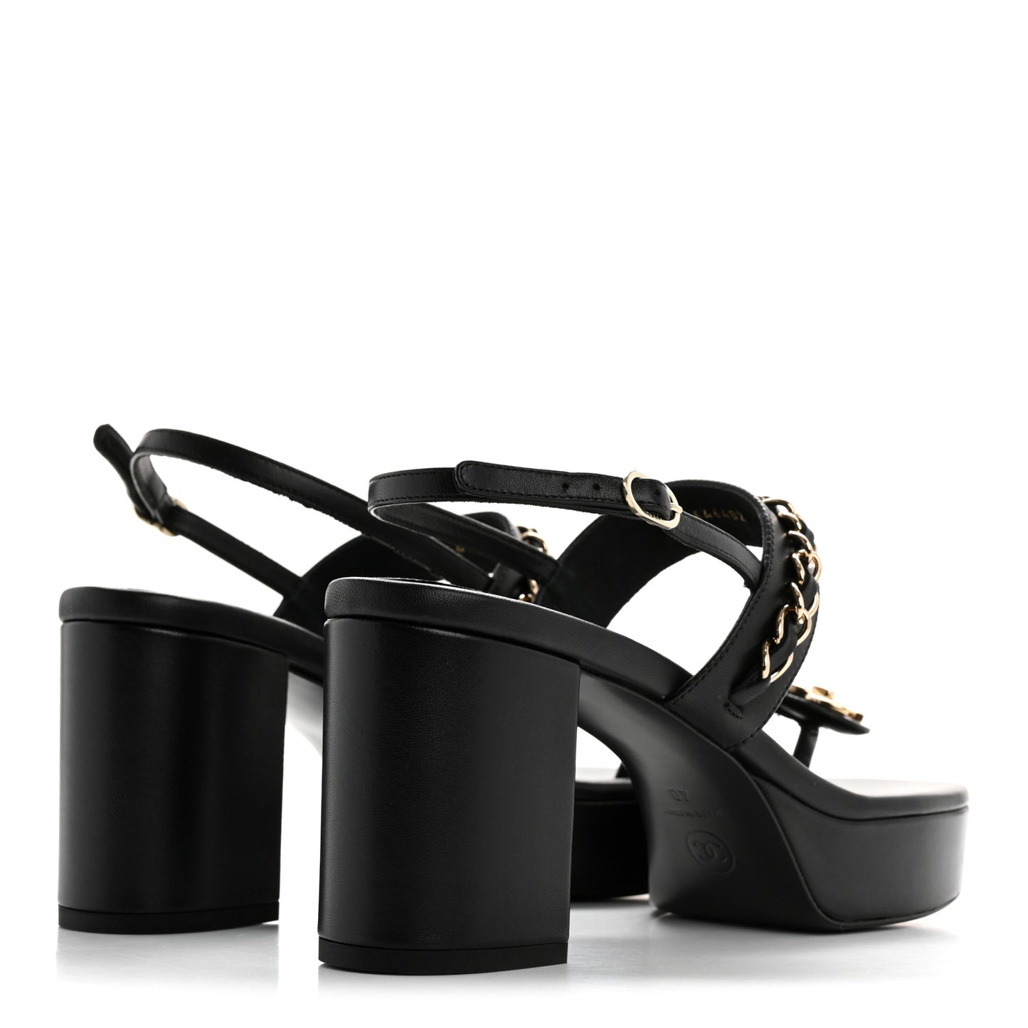 Lambskin Chain Platform Sandals 40 Black