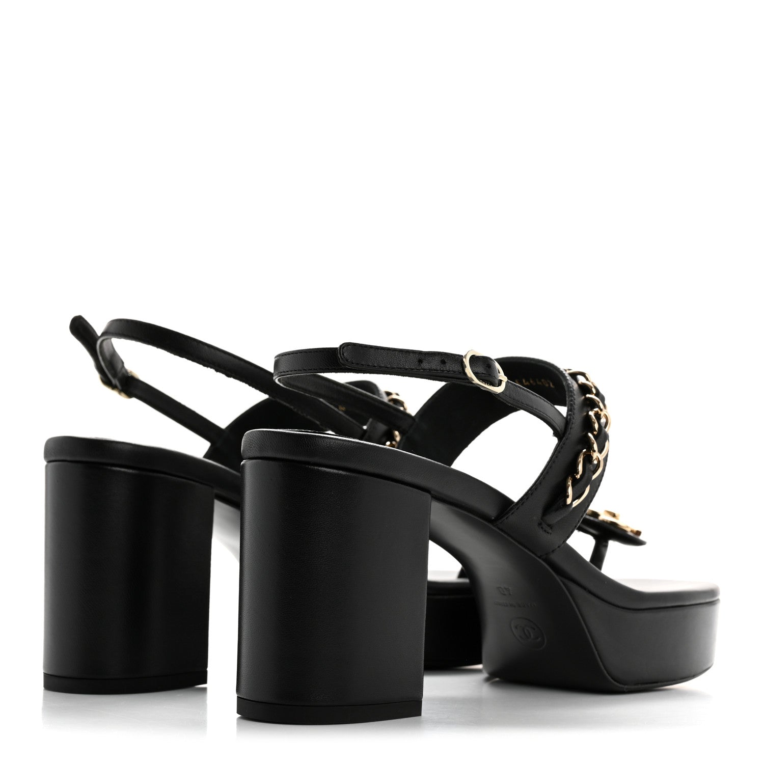 Chanel Lambskin Chain Platform Sandals 40 Black 5 of 10